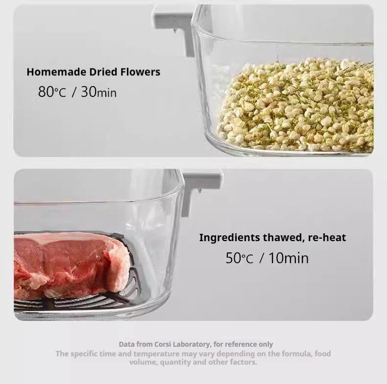 1200W Air Fryer with Transparent Glass Basket - No Flipping, Multifunctional Oven, Cool Touch Handle, 8-in-1 Cooking, Home Use