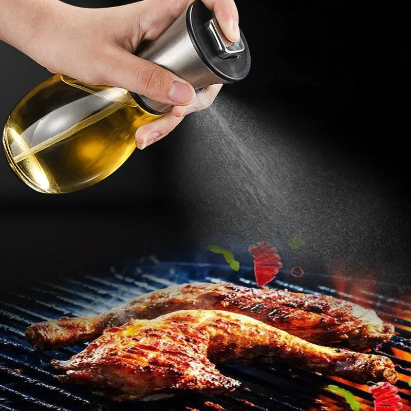 Oil Spray Bottle Perfect for Kitchen Cooking & Air Fryer Bottle Glass Stainless Steel Oil Sprayer Kitchen Gadgets 200ML