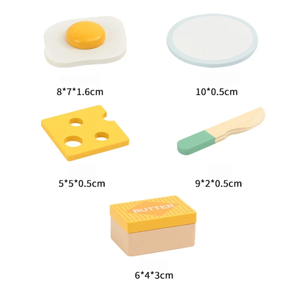 Wooden Toaster Toy Kids Bread Machine Kit Pretend Play Kitchen Toys Set Breakfast Educational Toys Gifts for Girls Boys