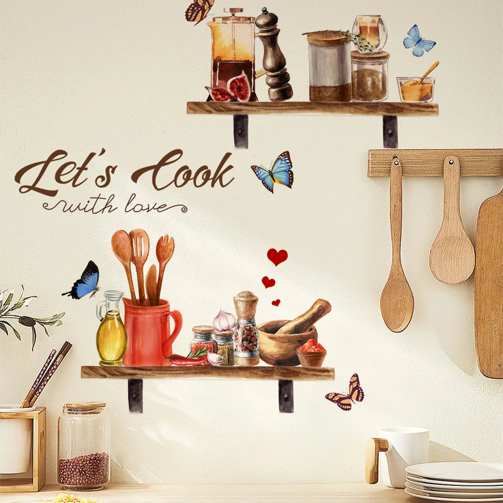 Kitchen Supplies Pattern Wall Sticker For Kitchen Restaurant Background Decoration Mural Art Home Decor Self Adhesive Wallpaper