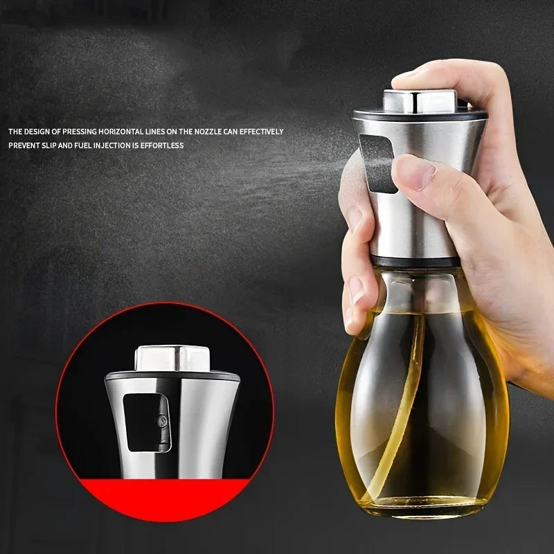 Oil Spray Bottle Perfect for Kitchen Cooking & Air Fryer Bottle Glass Stainless Steel Oil Sprayer Kitchen Gadgets 200ML