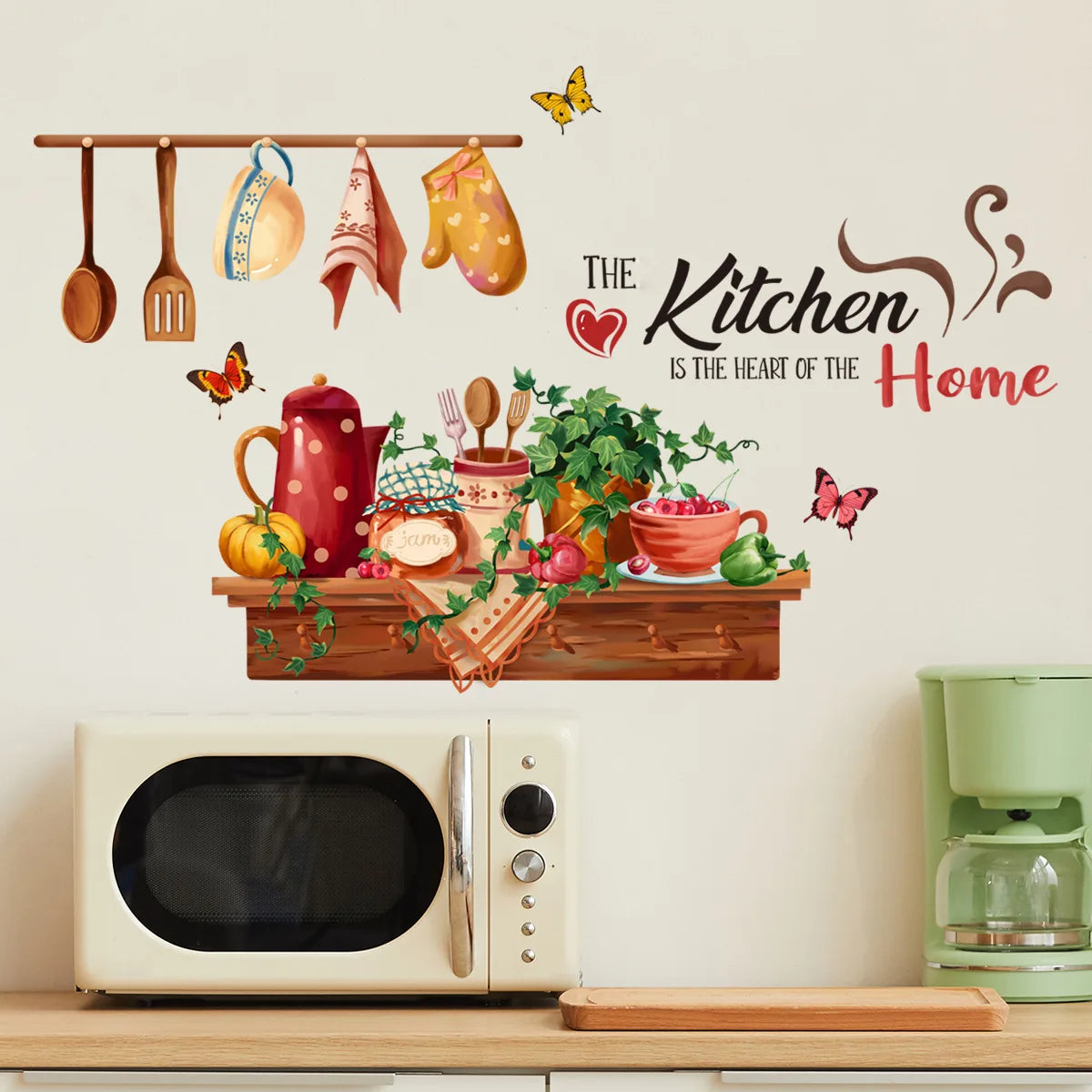 Kitchen Supplies Pattern Wall Sticker For Kitchen Restaurant Background Decoration Mural Art Home Decor Self Adhesive Wallpaper